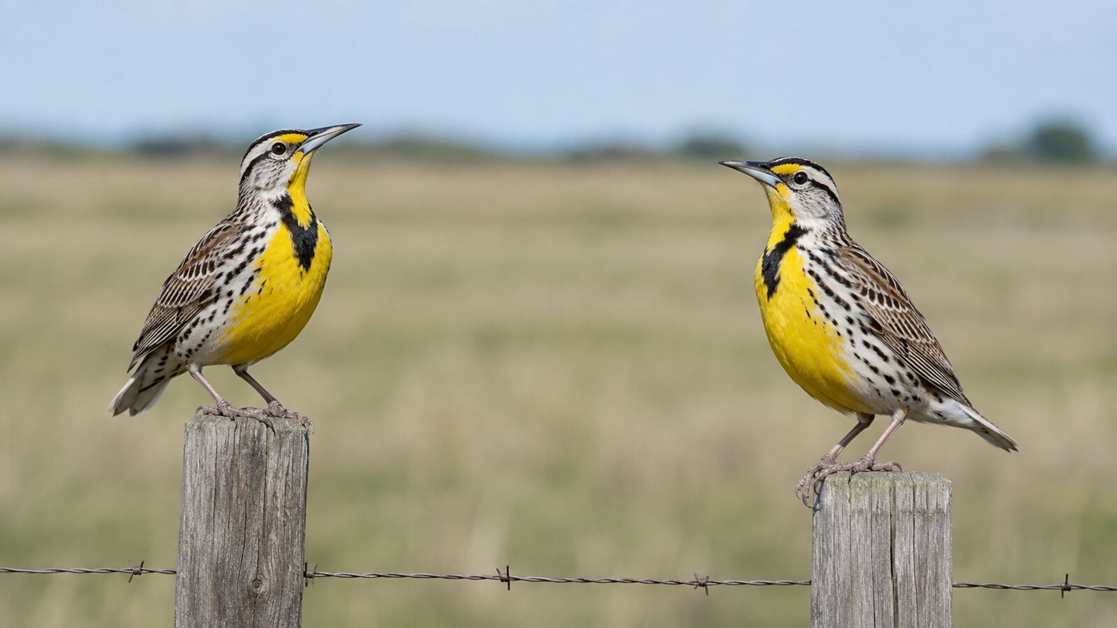 Eastern and Western Meadowlarks perched in open grassland for comparison